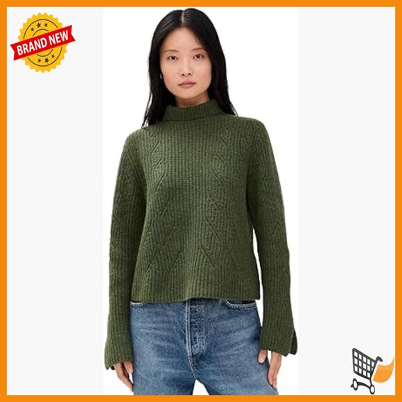 Merino Wool Cable Knit Turtleneck Sweater Pullover Hand Wash Only